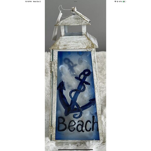 Lantern Metal Beach Lamp Light Centerpiece Terrace Home Decor14” High NEW W/ TAG - Picture 1 of 11